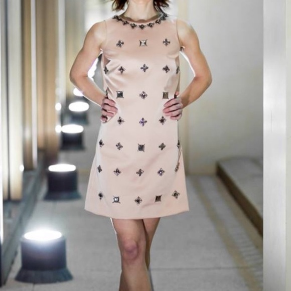 Ann Taylor Sandstone Pink Jeweled Shift Dress Size 4R NWT - Picture 2 of 5